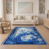 Blue Chinoiserie Peony Floral Area Rug