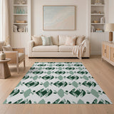 Green Geometric Abstract Fish Pattern Area Rug