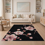 Pink Cherry Blossom Branch Rug on Black