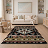 Brown and Tan Black Tan Southwestern Geometric Area Rug