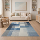 ODIKA Blue Abstract Geometric Patchwork Washable Area Rug - Non-Slip Low Pile
