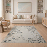 Beige Area Rug with Delicate Grey Branches Blooms