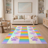Kids Cartoon Multi-color and Patterns Rainbow Paw Print Kids Area Rug