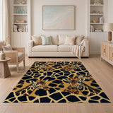 Golden Giraffe Heads Geometric Area Rug