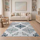 Blue and Teal Elegant Blue Damask Floral Area Rug