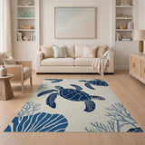 Navy Sea Turtles Coral Coastal Rug