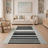 Black and White Geometric Modern Black White Horizontal Striped Area Rug