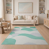 Geometric Modern Teal Abstract Wave Area Rug