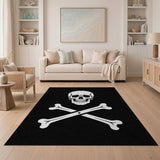 Washable Black Skull & Crossbones Area Rug, Low Pile Non-Slip