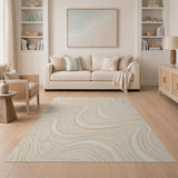 Beige Wavy Abstract Beige and Neutral Area Rug