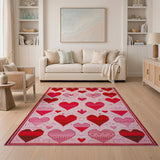 Red Hearts Geometric Area Rug