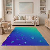 Teal Blue Water Droplets Abstract Area Rug