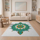 Teal Orange Mandala Area Rug