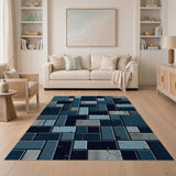 Distressed Blue Tile Mosaic Area Rug