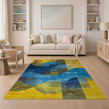 Multi-color and Patterns Abstract Geometric Blue Teal Yellow Area Rug