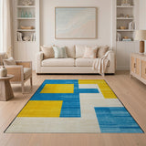 Bold Blue Yellow Geometric Abstract Area Rug