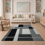 Stacked Blocks Geometric Black White Area Rug