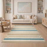 Blue Teal Striped Seashell Coastal Area Rug