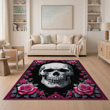 Gothic Skull with Pink Roses Area Rug