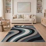 Abstract Area Wave Teal Wave Abstract Area Rug