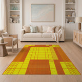 Yellow Vibrant Yellow Orange Geometric Grid Area Rug