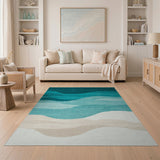 Teal Ocean Wave Gradient Coastal Rug