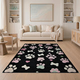 Kids Cartoon Multi-color and Patterns Playful Pink Paw Prints Bones Area Rug
