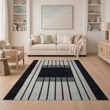 Black and White Geometric Modern Black White Geometric Stripe Rug