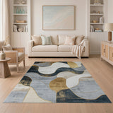 Abstract Wave Area Rug in Grey and Gold