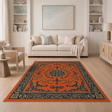 Vibrant Orange Medallion Floral Area Rug