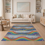 Vibrant Rainbow Waves Area Rug