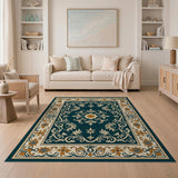 Traditional Persian Blue and Teal Ornate Teal Persian Medallion Area Rug