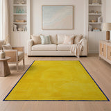 Vibrant Yellow Geometric Plush Rug with Blue Border