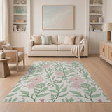 Blush Pink Peony Vine Floral Area Rug