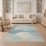 Layered Blue Waves Abstract Blue and Teal Area Rug