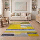 Yellow Grey Geometric Abstract Area Rug