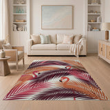 Flamingo Palm Leaf Coastal Area Rug