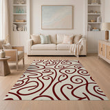 Beige and Neutral Red Swirl Abstract Area Rug