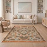 Terracotta Border Geometric Southwestern Area Rug
