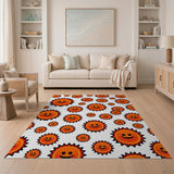 Playful Orange Smiling Suns Cartoon Area Rug