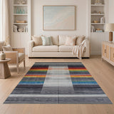 Vibrant Rainbow Striped Geometric Area Rug
