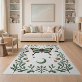 Teal Butterfly Boho Area Rug with Mushrooms Moon
