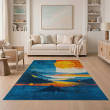 Geometric Sunset Mountain Landscape Rug