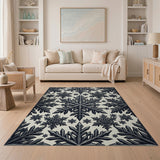Intricate Snowflake Black White Geometric Area Rug
