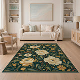 Teal Green Anemone Floral Vintage Area Rug