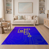 Geometric Modern Purple Neon Circuit Geometric Area Rug