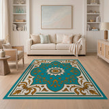 Teal Persian Medallion Blue and Teal Area Rug