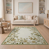 Beige and Neutral Vintage Floral Border Cream Area Rug