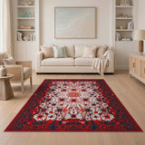 Red Red Persian Floral Motif Area Rug