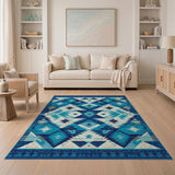 Blue Teal Geometric Southwestern Area Rug